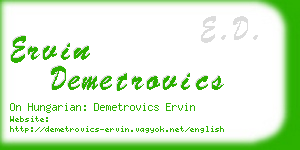 ervin demetrovics business card